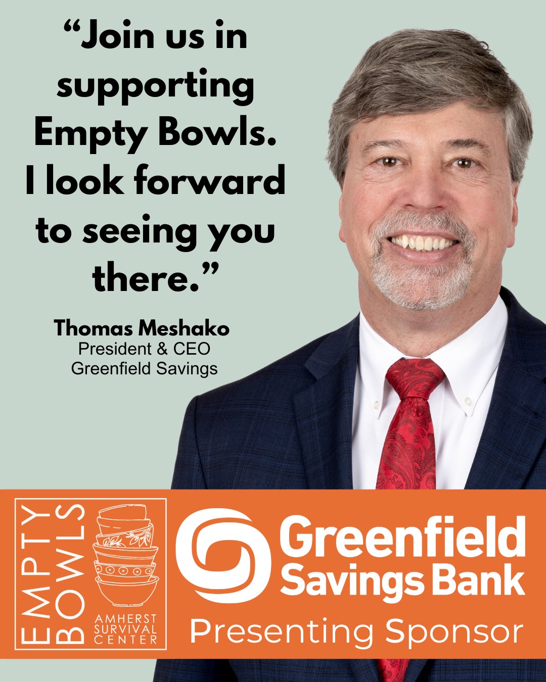 photo of GSB President and CEO Tom Meshako encouraging people to support Empty Bowls