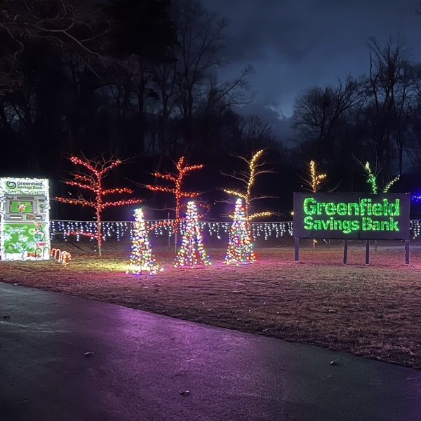 Greenfield Savings Bank's holiday lights display.